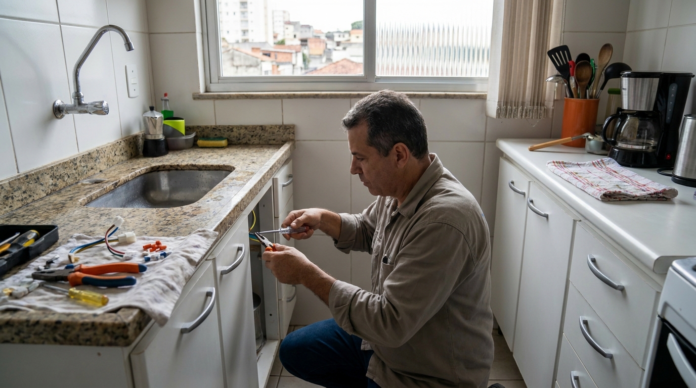 Eletricista instalando torneira eletrica em Carapicuíba‑SP